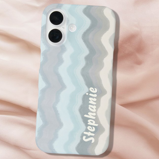Monogram pastel waves stripes blue teal gray beige Case-Mate iPhone case (Creator Uploaded)