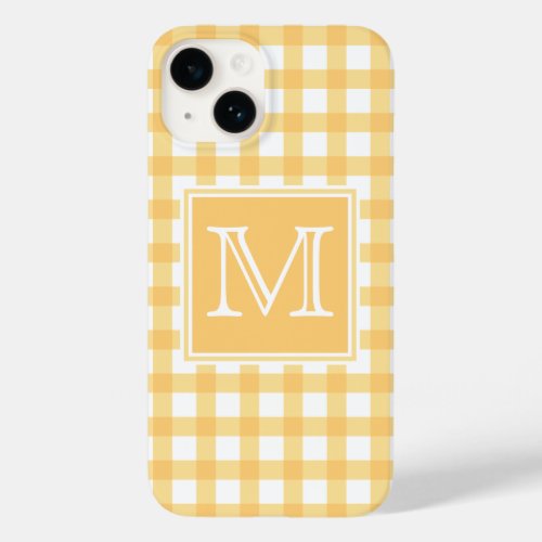 Monogram  Pastel Yellow Gingham Plaid Tartan Cute Case_Mate iPhone 14 Case