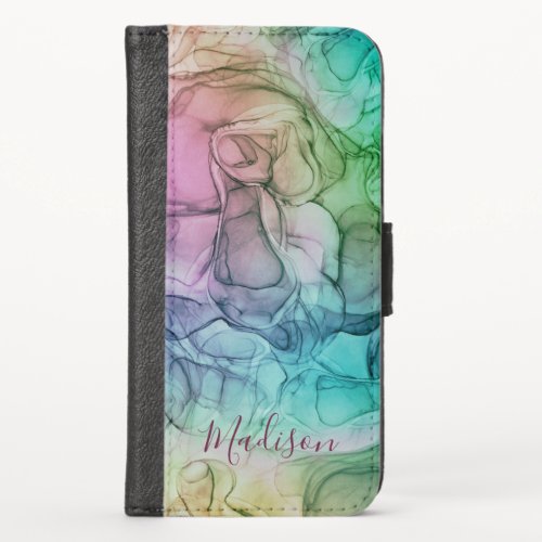 Monogram pastels marbling dreams iPhone x wallet case