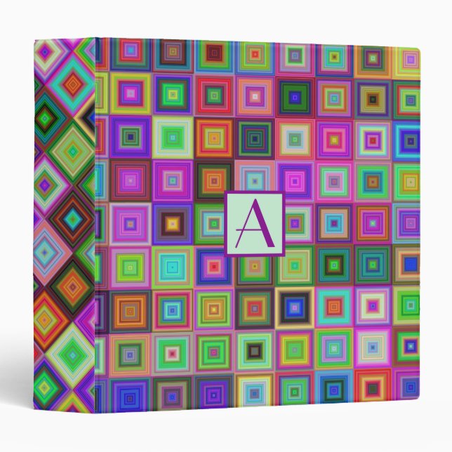 Monogram Patchwork Quilt Geometric Shapes 3 Ring Binder (Front/Spine)