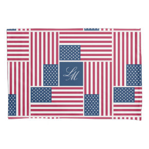 Monogram Patriotic American Flag Americana Pillow Case
