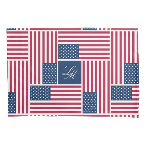 Monogram Patriotic American Flag Americana Pillow Case