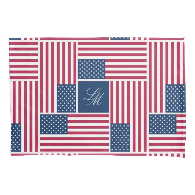 Monogram Patriotic American Flag Americana Pillow Case (Front)