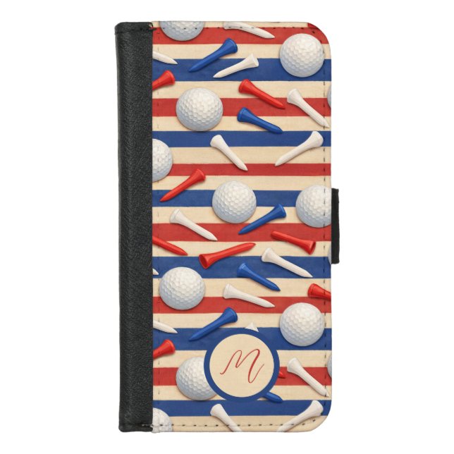 Monogram patriotic red white & blue golf  iPhone wallet case (Front)