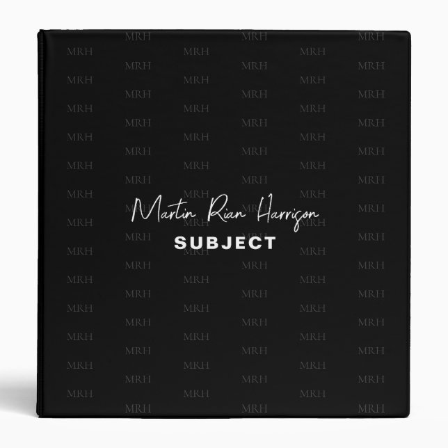Monogram Pattern Black Office or School Binder (Front)