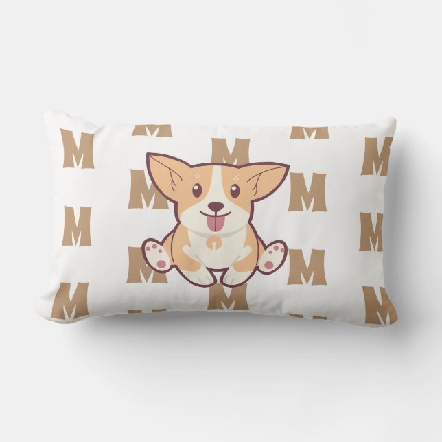 Monogram pattern Corgi Lumbar Pillow (Front)