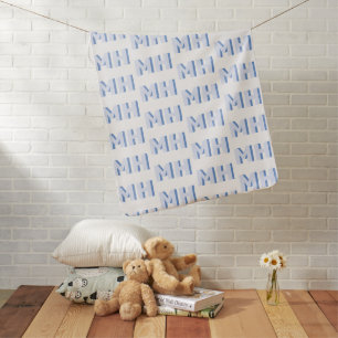 Monogram Pattern Custom Initials Baby Boy Blue Baby Blanket