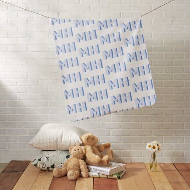 Monogram Pattern Custom Initials Baby Boy Blue Baby Blanket (In Situ)