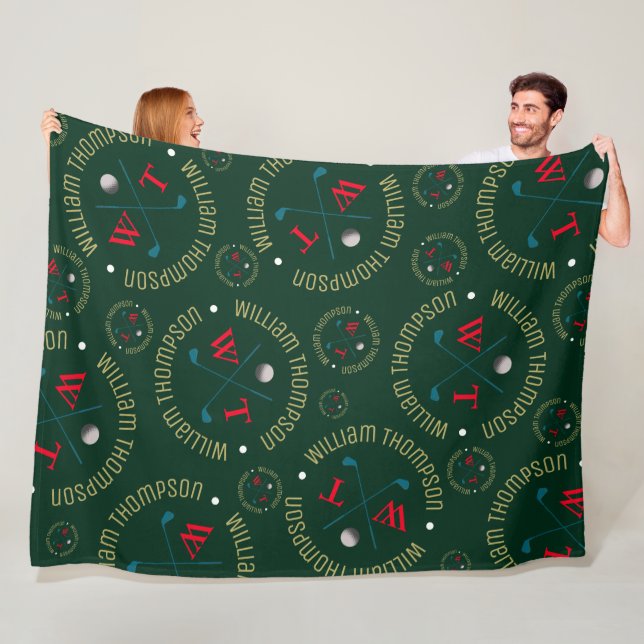 Monogram Pattern for Golf Players Dark-Green Large Fleece Blanket (In Situ)