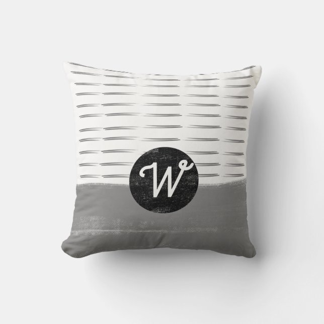 monogram pattern  gray and white minimalist design throw pillow (Front)
