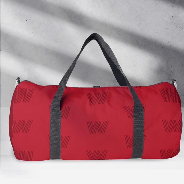 Monogram pattern, red duffle bag (Red monogram, red duffle bag.)