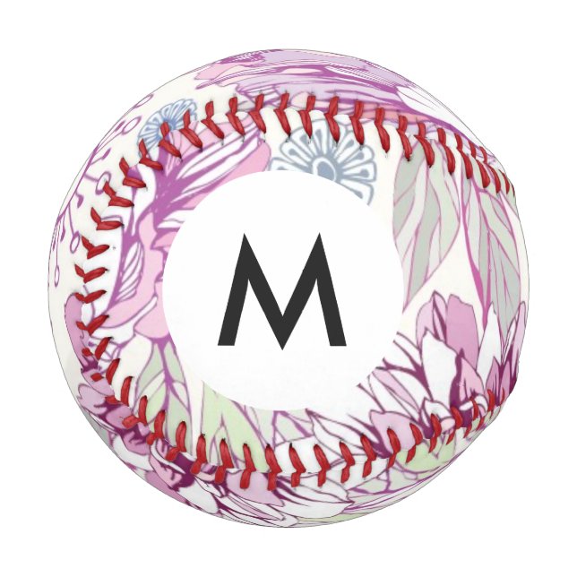 Monogram Pattern with pink flowers Baseball (Front Left)