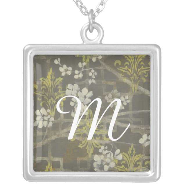 Monogram | Patterned Blossom Branch I Silver Plated Necklace (Front)