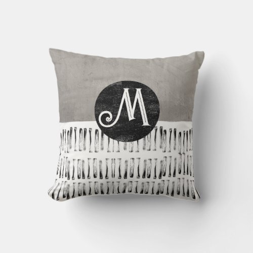 monogram patterned gray and white modern throw pillow