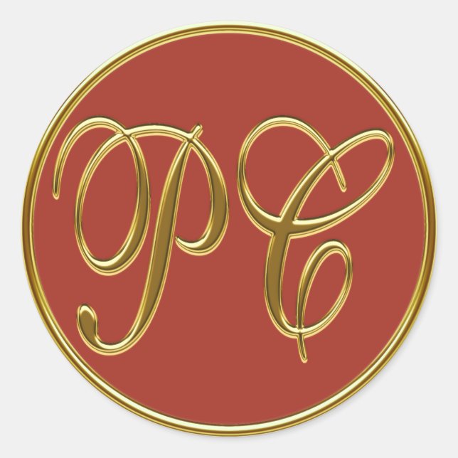 Monogram PC in 3D gold 2 Classic Round Sticker (Front)