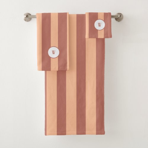 Monogram Peach and Rooibos Stripes Bath Towel Set
