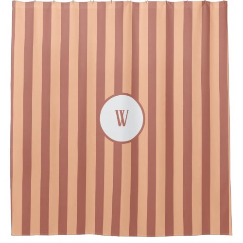 Monogram Peach and Rooibos Stripes Shower Curtain