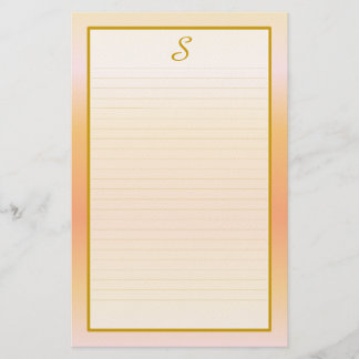 Monogram Peach Fine Lined Stationery
