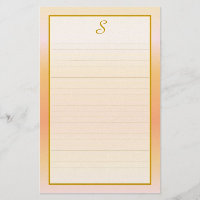 Monogram Peach Fine Lined Stationery (Front)