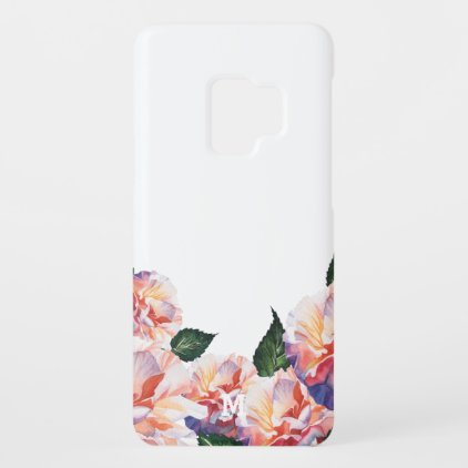 Monogram. Peach Floral Pattern. Case-Mate Samsung Galaxy S9 Case