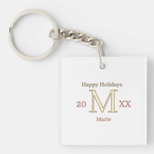 MONOGRAM PEACH GRAY NAME YEAR GOLDEN HOLIDAYS 20XX KEYCHAIN