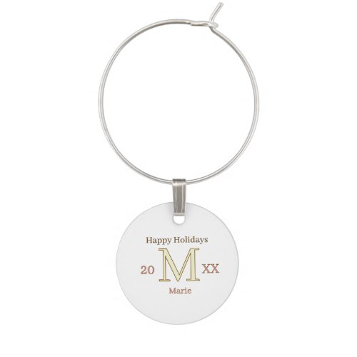 MONOGRAM PEACH GRAY NAME YEAR GOLDEN HOLIDAYS 20XX WINE CHARM