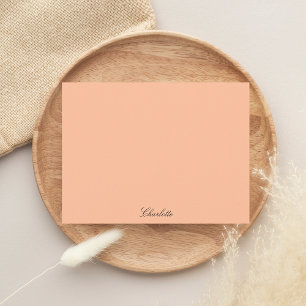 Monogram Peach Minimalist Modern Script Custom Note Card