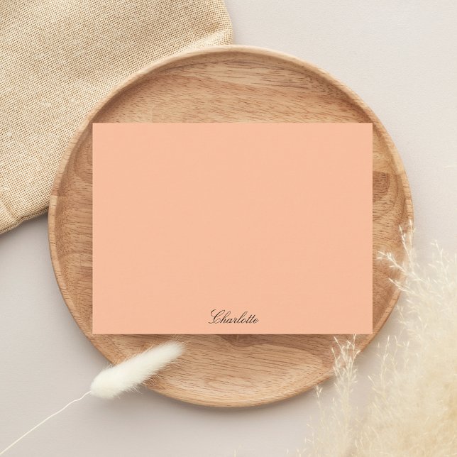 Monogram Peach Minimalist Modern Script Custom Note Card (Pink Mongram Script Modern Note Card)