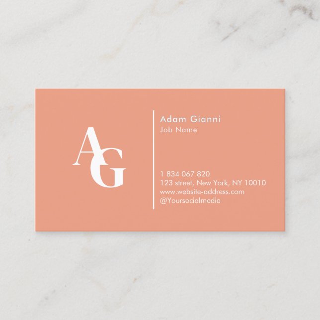 Monogram Peach Pink Business Card (Front)