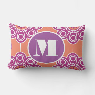 Monogram Peach Pink Purple Modern Flower Floral Lumbar Pillow