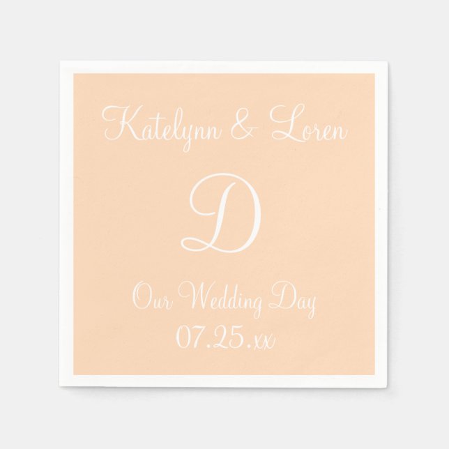 Monogram Peach Puff Fashionable Colorful Paper Nap Napkins (Front)