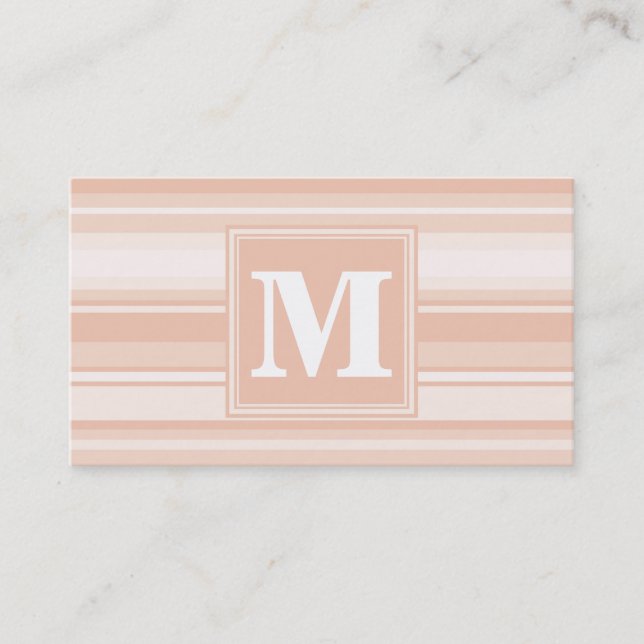 Monogram peach stripes business card (Front)