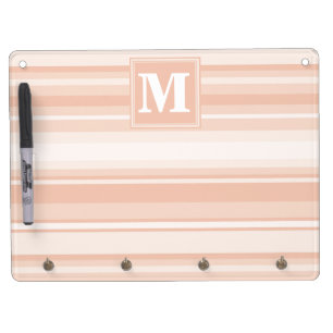 Monogram peach stripes dry erase board with keychain holder