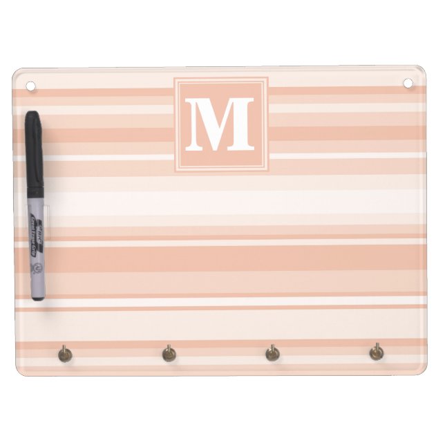 Monogram peach stripes dry erase board with keychain holder (Front)