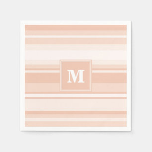 Monogram peach stripes paper napkins