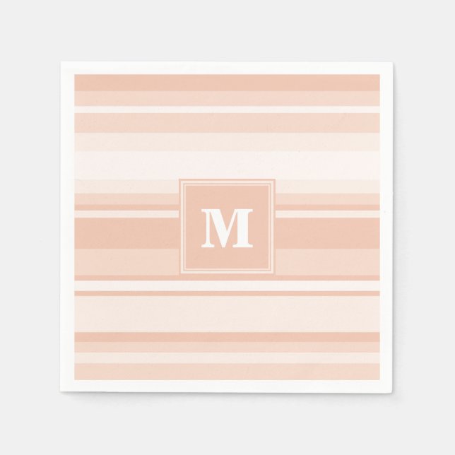Monogram peach stripes paper napkins (Front)