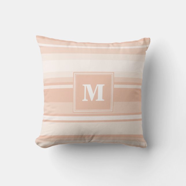 Monogram peach stripes throw pillow (Front)