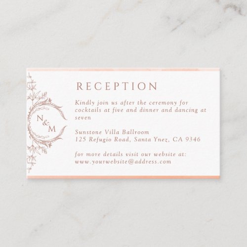 Monogram Peach Watercolor Wedding Reception Enclosure Card