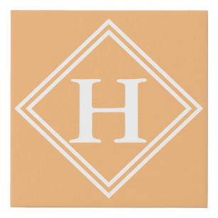 Monogram Peach White Frame, Initial Faux Canvas