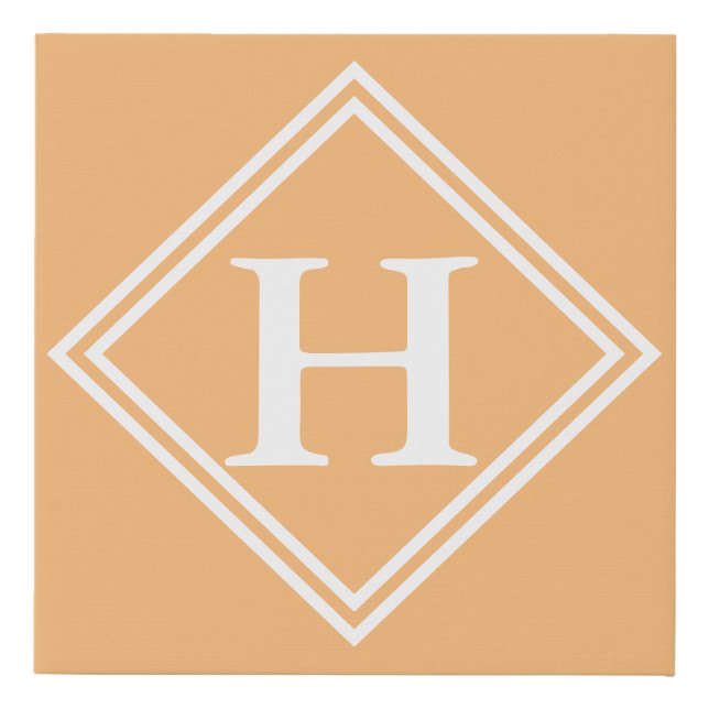 Monogram Peach White Frame, Initial Faux Canvas (Front)