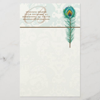 Monogram Peacock Feather Stationery
