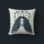 Monogram PEACOCK HEART Wedding Anniversary Custom Throw Pillow<br><div class="desc">Attractive Peacock themed Christmas item is vivid bluey green with feathers. You can edit the template fields using the customize or personalize tab.</div>