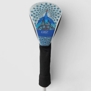 Monogram Peacock Teal Blue and White Monogram Golf Head Cover