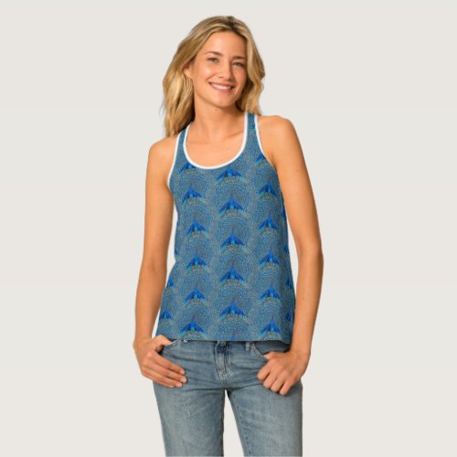 Monogram Peacock Teal Blue and White Monogram Tank Top