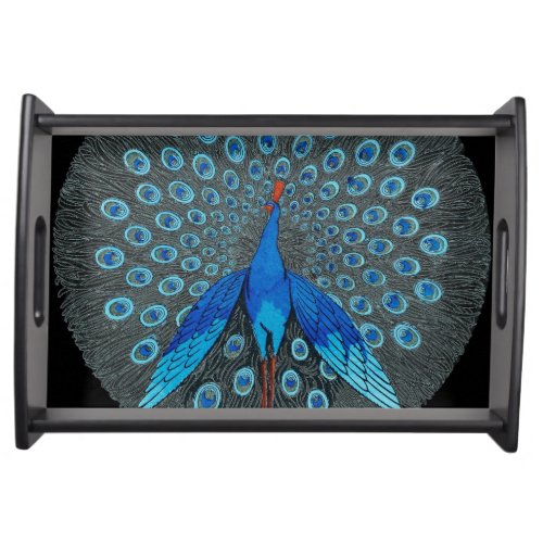 Monogram Peacock Teal Blue Black Serving Tray