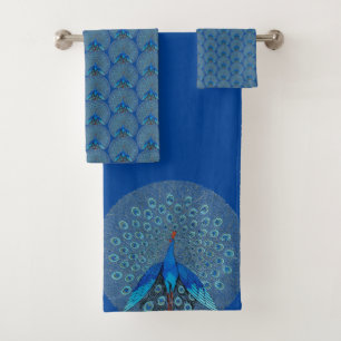 Monogram Peacock Teal Blue Monogram Bath Towel Set