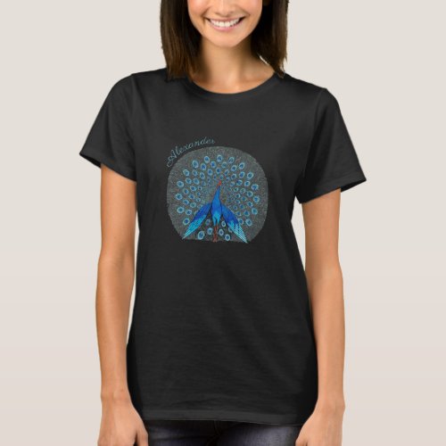 Monogram Peacock Teal Blue  Monogram Black T_Shirt