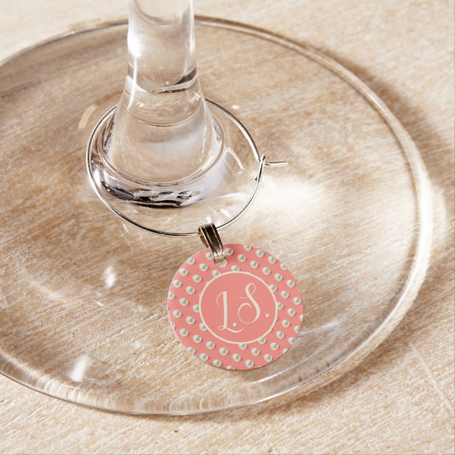 Monogram Pearl Accent Coral Wine Charm (In Situ)
