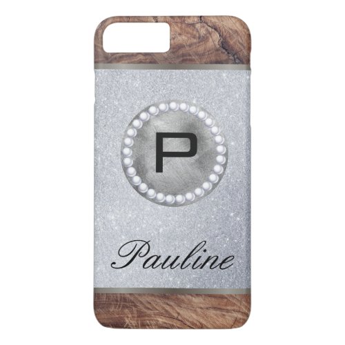 Monogram Pearl Wood Glitter iPhone 8 Plus7 Plus Case