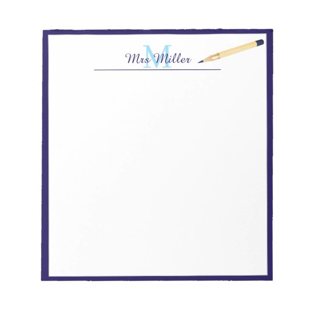 Monogram Pencil Personalized Teacher Notepad (Front)